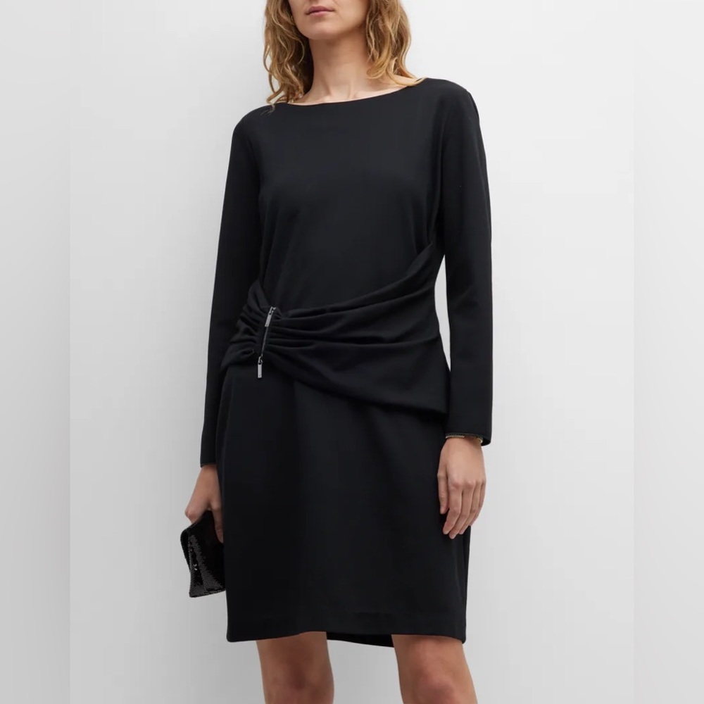Emporio Armani Draped Bateau Neck Stretch Jersey Zipper Dress Black 48